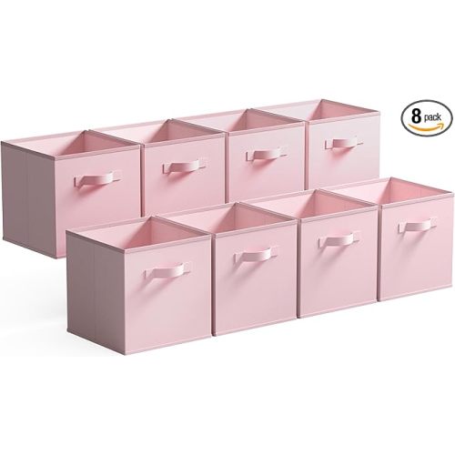 GRANNY SAYS Cube Storage Bins, 11 Inch Storage Cube Organizer, Collapsible Fabric Storage Cubes with Handle, Decorative Cube Storage Organizer for Shelves, Closet, Pink, 8-Pack
