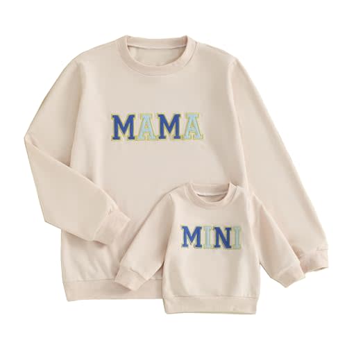 ZAXARRA Mommy and Me Matching Outfits Long Sleeve Crewneck Pullover Tops Mama Sweatshirt Mama and Mini Clothes