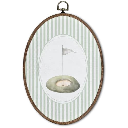 FLAWAFLOMA Vintage Golf Nursery Oval Wall Art Decor, Kids Room Canvas Wall Art Framed, Retro Golf Hanging Decorations for Boy Kids Toddler Playroom Nursery Room Decor, 8.6x11.4 Inch
