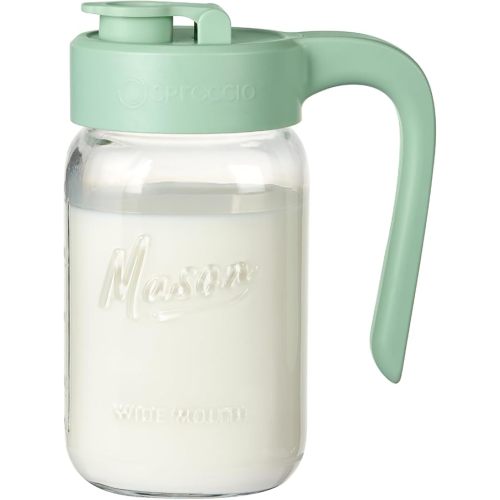 32 oz Glass Pitcher with Lid, 1 Quart Mason Jar Pitcher with Lid Airtight, Breast Milk Storage for Fridge, Ideal for Cold Brew Coffee, Iced Tea, Sun Tea, Juices