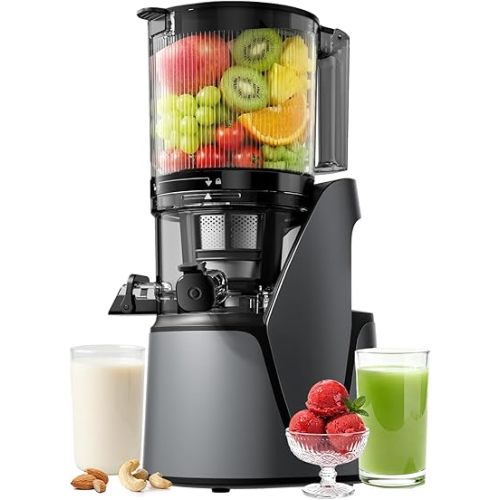 EanOruus Juicer Machines, 3-in-1 Cold Press Juicer with 6.5" Extra Large Chute, 100oz Large Capacity, AC Motor, Makes Juice, Nut Milk & Sorbet, Premium Gray