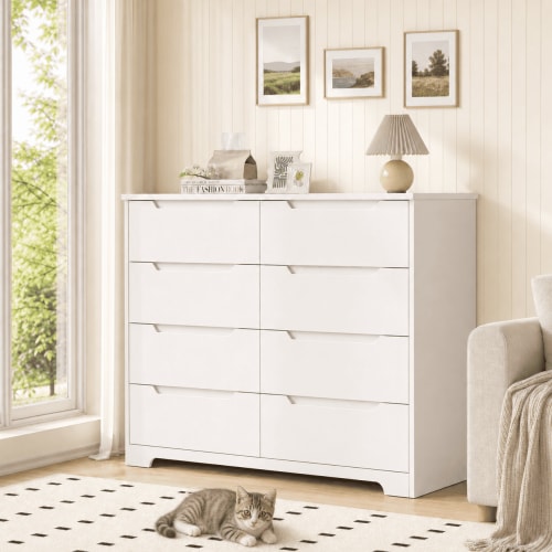 Aiho, Dresser, 8 Deep Drawers, 47-inch White Double Dresser