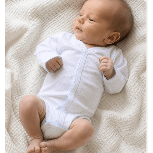 Mini Dots Front Snap Long Sleeve Bodysuit - Blue (3 months0