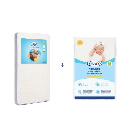 Graco Ultra Crib & Toddler Mattress and 2-Pack Mattress Protector Bundle