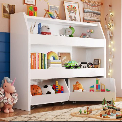 Isabelle & Max™ 3-Tier Toy Storage & Organizer Bookshelf with Cubbies & 2 Removable Drawers - Kids Room Multi-Functional Storage Solution & Reviews | Wayfair