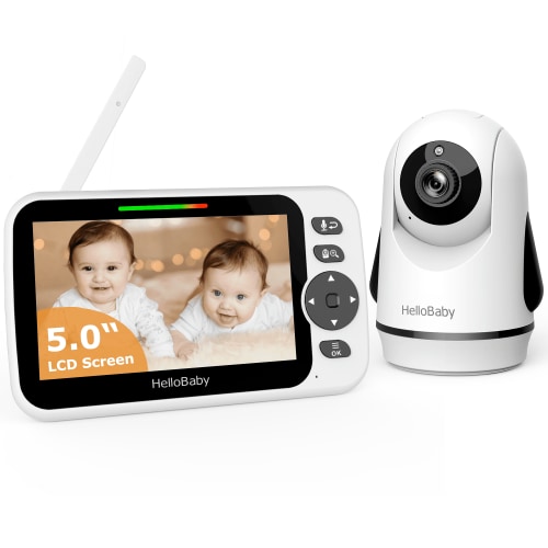 HelloBaby Video Baby Monitor-HB6352 with Remote Pan-Tilt and Zoom, 1000ft Long Range, No WiFi, 5.0" LCD, Night Vision, Lullabies, and Two-Way Audio