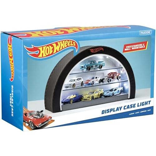 Hot Wheels Display Case Light - Officially Licensed Mattel Merchandise, Light Up Case Holds 8 Cars, Wheel Shaped Wall Mountable or Freestanding, Gift for Collectors