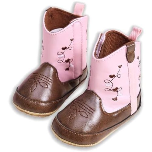 Baby Cowboy Boots for Boys & Girls Embroidery Western Baby Cowgirl Boots Infant Sequin Leather Baby Cowboy Boots Round Toe Ankle High Hook and Loop Shoes Slip-resistant Sole infant First Walker Newborn Soft Sole Flat Shoes