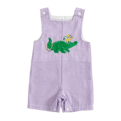 Ayalinggo Newborn Baby Boy Clothes Carnival Smocked Romper Alligator Embroidery Sleeveless Overalls Shorts Infant Outfit