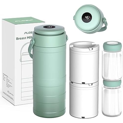 Portable Breast Milk Cooler for Outdoors, 360° All-Round Cooling Keeps Milk Fresh for 24 Hours, 22oz Large Capacity Breastmilk Chiller with 2pcs BPA-Free Bottle for Breastmilk Storage