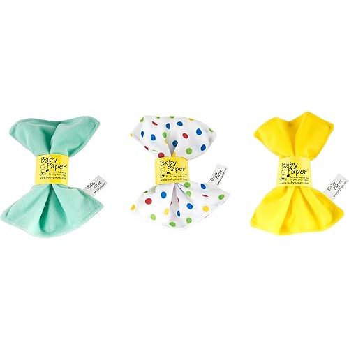 Baby Paper Original Crinkle Sensory Toy | Mint, Polka Dot, Yellow 3-Pack | Bright Colors, Washable, and Non-Toxic Crinkle Paper for Babies | Perfect Bow Gift Topper Reusable as a Crinkle Toy