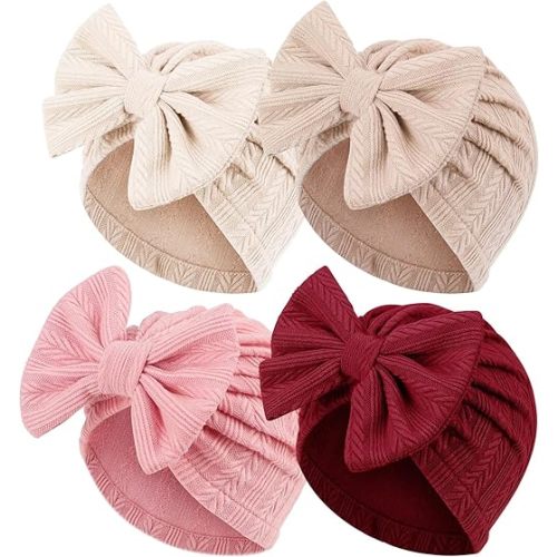 AQOKKA Newborn Baby Girl Hats with Bow Toddler Infant Beanie Cap Newborn Hospital Hats for Baby Girl Kid 3-12 Months