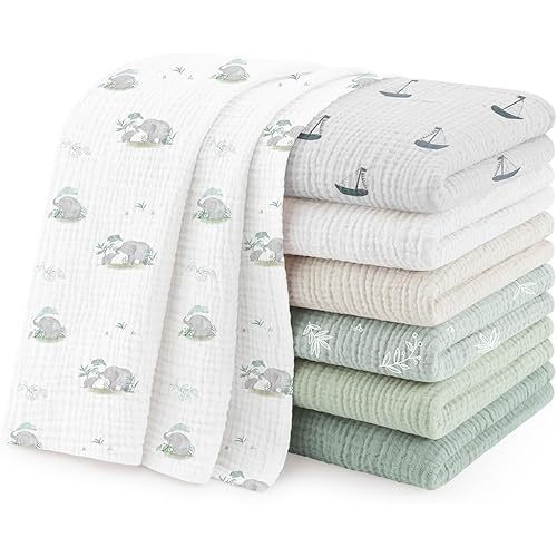 Susurration Muslin Burp Cloths 24x24 Inches Ultra Soft 100% Cotton, 4 or 7 Pack Baby Washcloths for Newborn, Absorbent Burp Rags & Swaddle Blankets