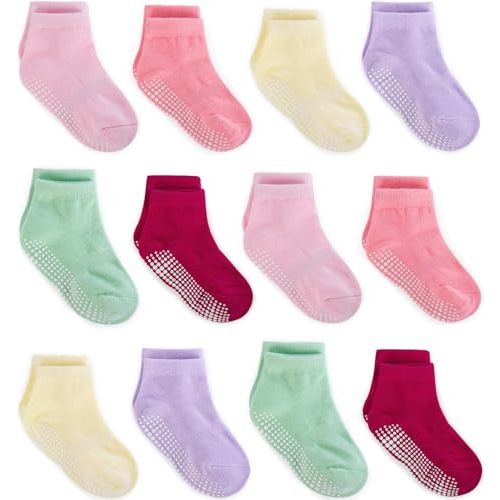 Zaples Baby Non Slip Grip Ankle Socks with Non Skid Soles for Infants Toddlers Kids Boys Girls
