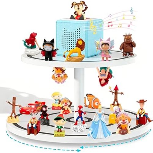 Large Tonie Shelf for Toniebox - Round Rotating Tonies Box Organizer for All Your Tonie Accessories, 360° Spinning Turntable 2-Tier Tonies Magnetic Shelf, Toniebox Characters and Display Collection