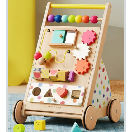 Tiny Land Wooden Baby Walker, Adjustable Speed Baby Push Walker for Boys and Girls, Montessori Activity Center Push Toy for Kids' Development, Ideal Christmas Gift for Toddlers (Rainbow)