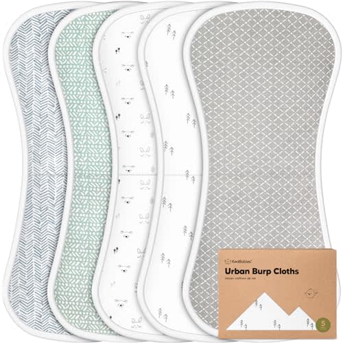 5-Pack Organic Burp Cloths for Baby Boys and Girls - Ultra Absorbent Burping Cloth, Burp Clothes, Newborn Towel - Milk Spit Up Rags - Burpy Cloth Bib for Unisex, Boy, Girl - Burp Cloths (Nordic)
