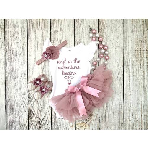 Baby Girl Coming Home Outfit - Baby Shower Gift - Take Home Outfit - And So The Adventure Begins - Vintage Pink - Newborn Photos - Preemie