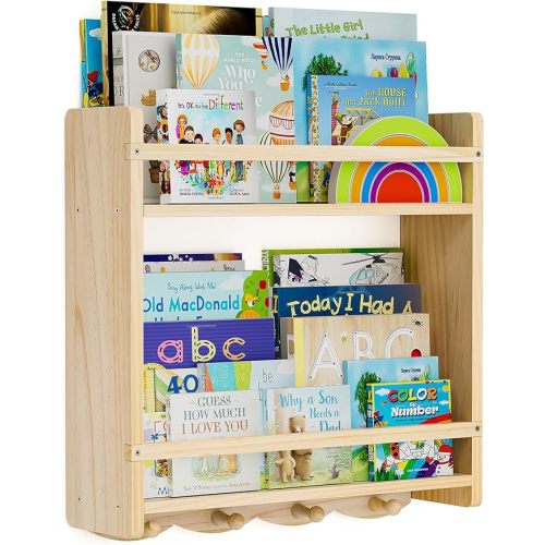 Kids Wall Book Shelves, 16.5 inch Floating Nursery Book Shelves 2 Tier, Nursery Shelves for Wall Great for Living Room, Kids Room, Bedroom. (Natural Color, 2 Tier)