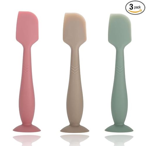 Baby Diaper Cream Spatula, Seeway 3 pack Baby Butt Paste Spatula, Diaper Cream Applicator, Silicone Butt Spatula for Newborn Babies (dark pink, green, brown)