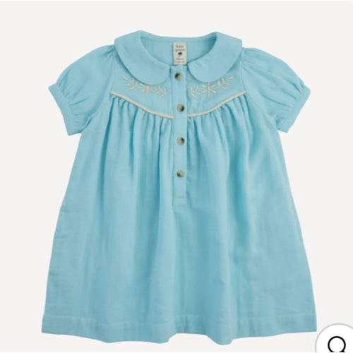 short sleeve embroidered cowgirl dress | pale blue | organic cotton gauze