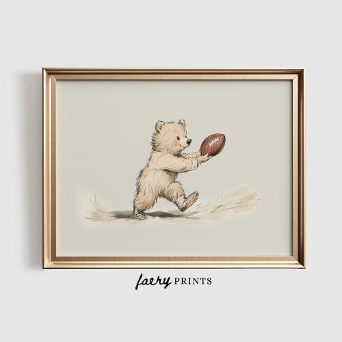 Bear Football Print | Vintage Nursery PRINTABLE Wall Art | Antique Sports Nursery Decor | Neutral Boy Nursery Print | Toddler Room Art