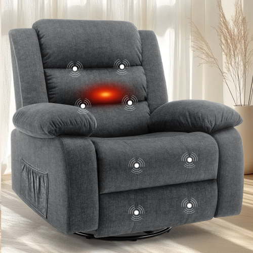 Korser Oversized Swivel Rocker Recliner Chair for Adults 40.6'' Wide for Nursery Living Room,Grey