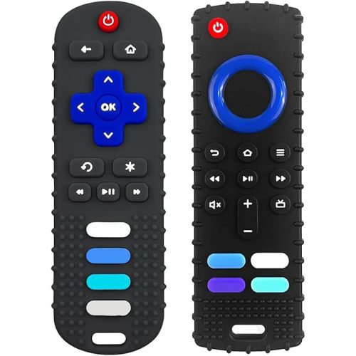 2Pcs Silicone Teething Toys, Remote Control Shape Teethers for Babies Remote Teething Toys, Silicone TV Remote Teether BPA Free/Refrigerator Safe