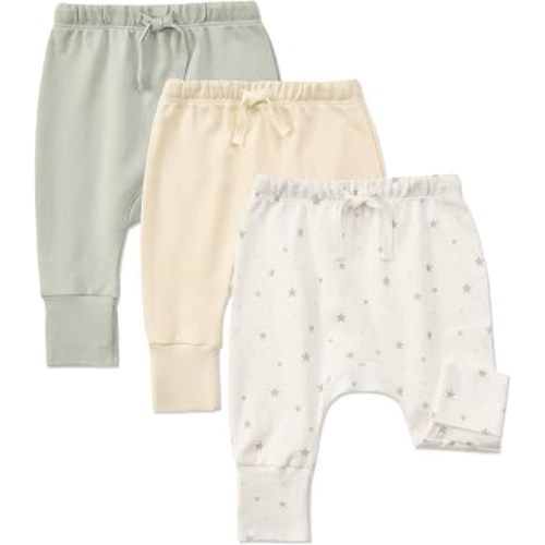 Aablexema 3-Pack Organic Cotton Baby Jogger Pants with Fold-Over Foot Cuffs