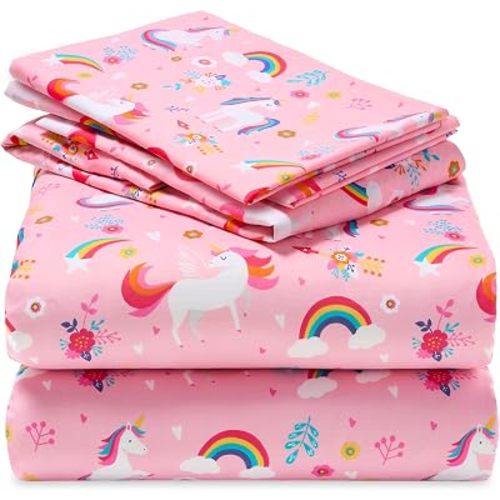 Joiedomi Kids Full Sheet Set Unicorn - 4 Piece Soft Microfiber Bed Sheets - Deep Pocket Wrinkle Free, Cozy Toddler Bedding Set, Fade Resistant Breathable for Boys Girls Teens