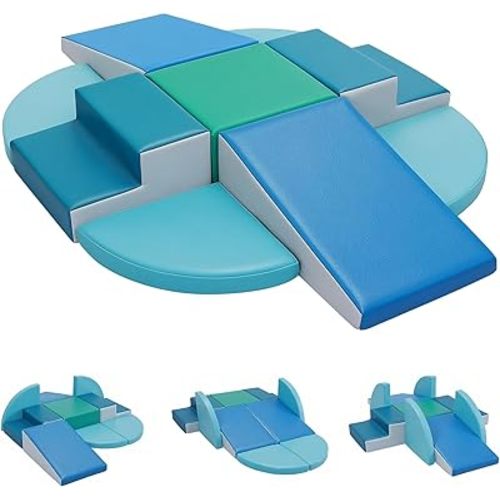 9-Piece Climbing Toys for Toddlers: Soft PU Leather Foam Blocks - Baby Climb and Crawl Activity Blocks - Kids Play Gym Equipment Indoor for Development(Modern)