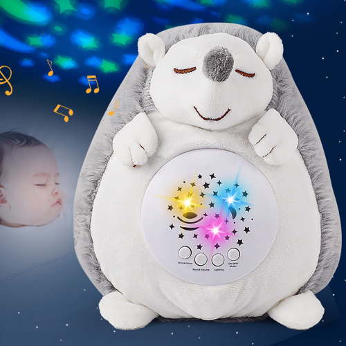 Bedtime Baby Squirrel Soother with Starry Projector, Plush Stuffed Animal for Newborn Infants, Calming Night Light, Lullaby Music, White Noise, Mother's Heartbeat for Newborn Baby Shower Gifts
