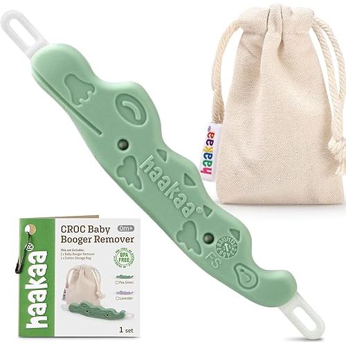 haakaa Baby Nose Cleaner & Ear Wax Removal Tool,The Unique Crocodile-Shaped Design,Baby Essentials-Pea Green