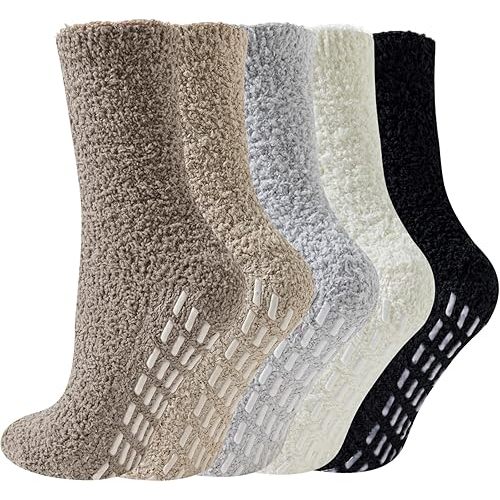 Josnown Non-Slip Fuzzy Socks for Women With Grips - Warm Cozy Fluffy Hospital Slipper Socks Gifts for Women