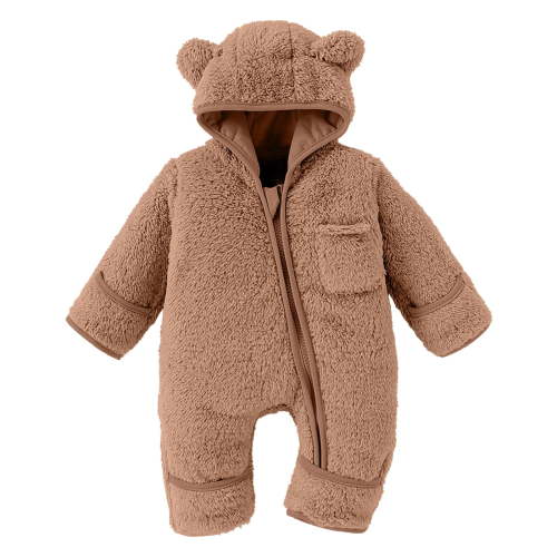 FYDUU Newborn Baby Winter Snowsuit Bear Outfit With Fold-Over Mittens Footies Girls Boys Fleece Jumpsuit Hooded Onesie Outwear 0-3 Months