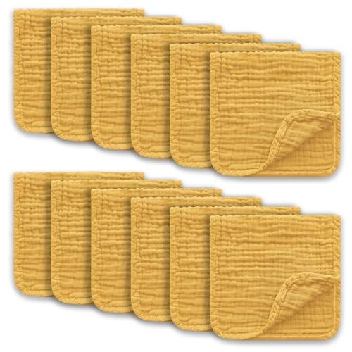 Ease Cubs Muslin Burp Cloths Large 100% Cotton Hand Washcloths for Boys & Girls, Baby Essentials Extra Absorbent and Soft Burping Rags for Newborn Registry (Honey, 12-Pack, 20" X10")