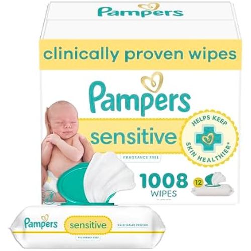 Pampers Sensitive Baby Wipes, Unscented, Fragrance Free, Clinically Proven, Water Based, Hypoallergenic, Multi-Use, Hand Wipes, 1008 Wipes Total (18X Flip-Top Packs)
