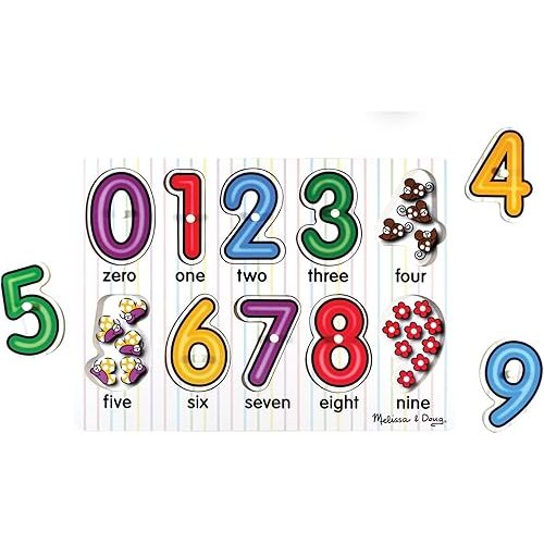 Melissa & Doug Lift & See Numbers Wooden Peg Puzzle - 10 Pieces - FSC Certified