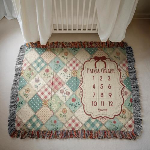 Floral Patchwork Milestone Blanket, Baby Girl Monthly Blanket, Grandmillennial Nursery Decor, Shabby Chic Baby Blanket, Baby Shower Gift