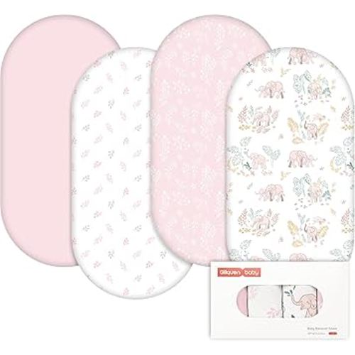 Gllquen Baby Bassinet Sheets 4 Pack, Breathable Cozy Fitted Mattress Sheet, Elastic Travel Crib Fashionable Pattern, Standard Cradle Safe Sheets for Baby Boys Girls 32"x16"(Line-Talk Elephant)