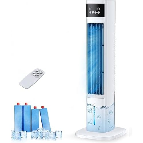 Evaporative Air Cooler, 3-in-1 Portable Air Conditioners for Room, 4 Modes 3 Speeds, Fast Cooling Portable AC Unit w/24H Timer, Remote Oscillating Tower Fan, Quiet Swamp Cooler for Bedroom Office