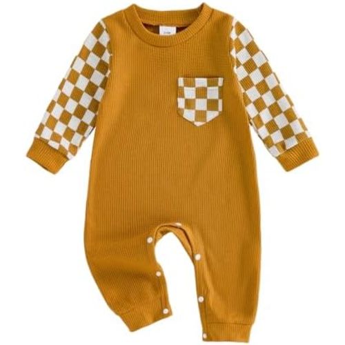 Tsultryofs Baby Boy Girl Jumpsuit Plaid Print Newborn Infant Fall Romper