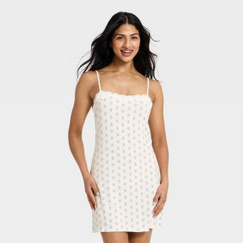 Women's Lace Cloud Knit Chemise - Auden™ Cream Block Printed L