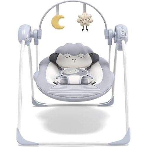 Baby Swings for Infants, Portable Baby Swing with 5-Speed, with Music and Timing for 0-9 Months 6-20 lbs