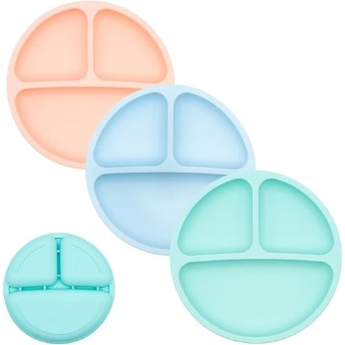 WeeSprout Silicone Divided Plates (No Lids), 100% Food Grade Silicone Divided Plates for Toddlers & Kids, Dishwasher & Microwave Safe