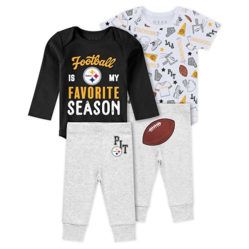 Pittsburgh Steelers WEAR by Erin Andrews Newborn & Infant Three-Piece Turn Me Around Bodysuits & Pant Set