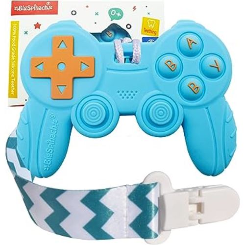Cool Remote Game Control Teething Toy for Babies 0-6 6-12 Months,Game Controller Teether for Gamer Parents,Baby's First Valentines Day Gifts,Silicone Remote Chew Toys(Blue