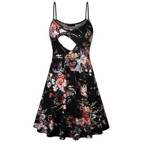 connche Floral Maternity Summer Dress Spaghetti Strap Nursing Breastfeeding
