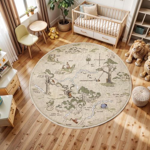 Woodland Round Rug, Pooh Floor Carpet, Forest Non Slip Circle Rugs sold by Nutz N Boltz | SKU 1782454171 | Printerval