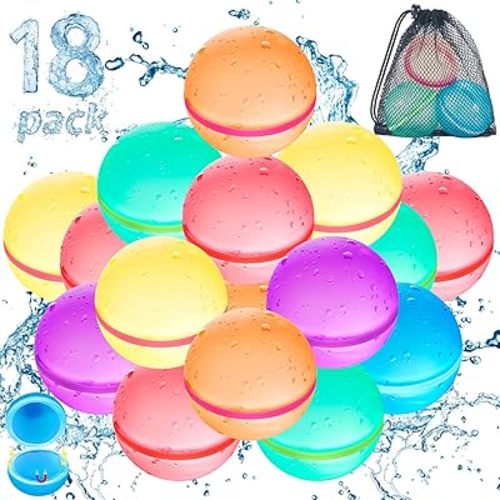 18 Pack Reusable Water Balloons Pool Toys - Outdoor Toys for Kids Summer Party Water Toy Quick Refillable Self-Sealing Water Splash Magnetic Water Balloons for Boys Girls Adults (Colorful-18Pack)